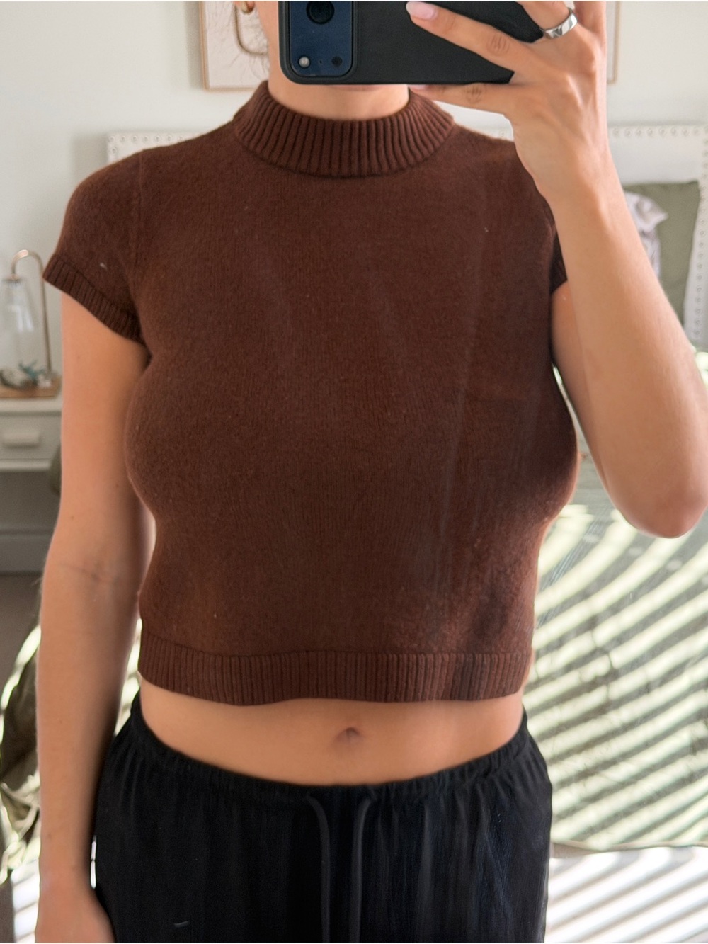 NICOLE MILLER Wool Cropped Mock Neck Sweater
